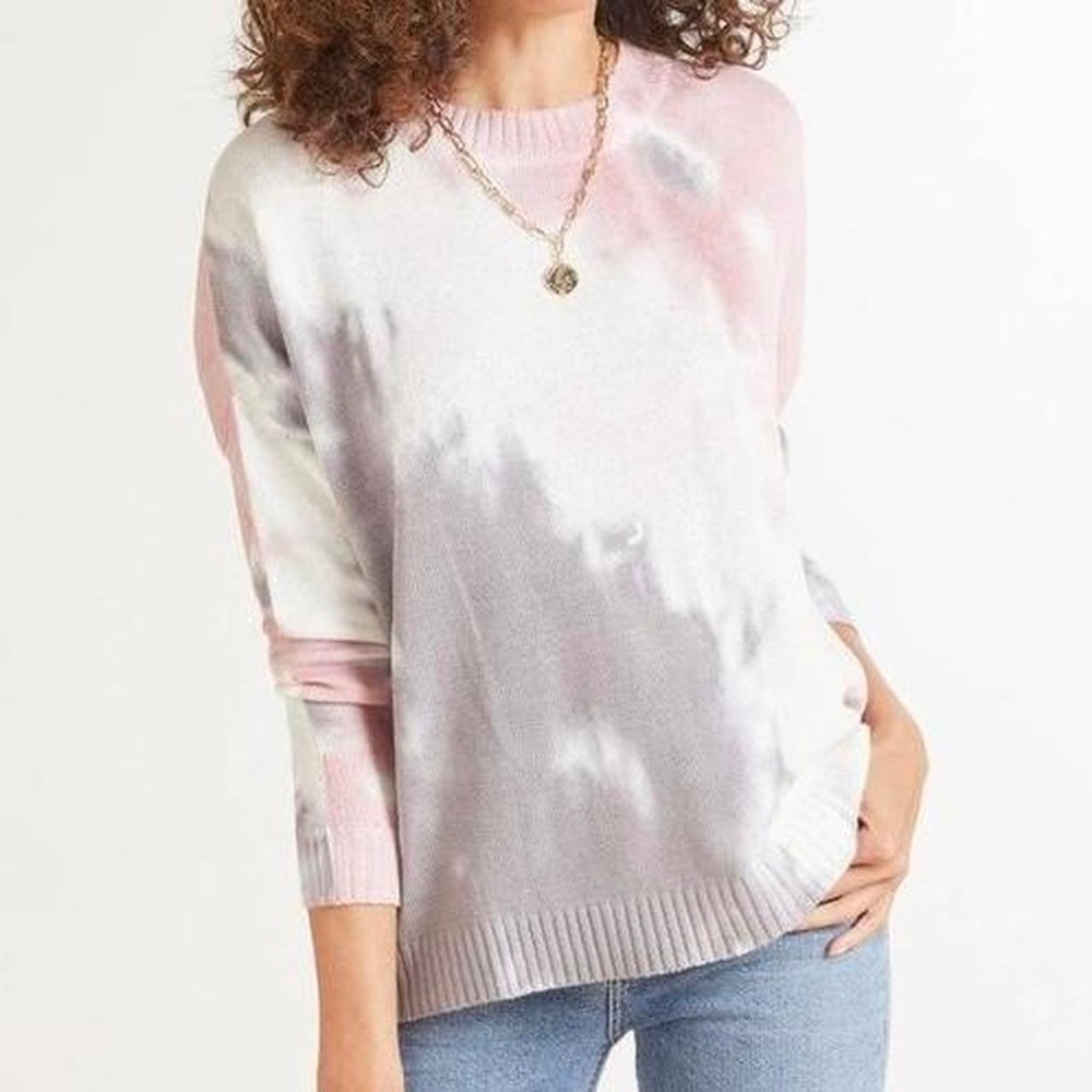 Fate Tie Dye Sweater Pink White Gray XS XSmall Long Sleeve Lightweight Pullover